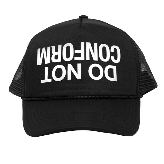 Do Not Conform "ndsᴉpǝ poʍu" Black Trucker