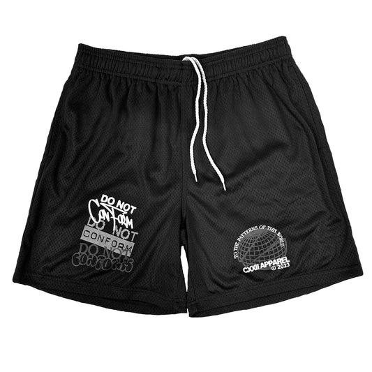 Do Not Conform Text Block Mesh Streetwear Shorts