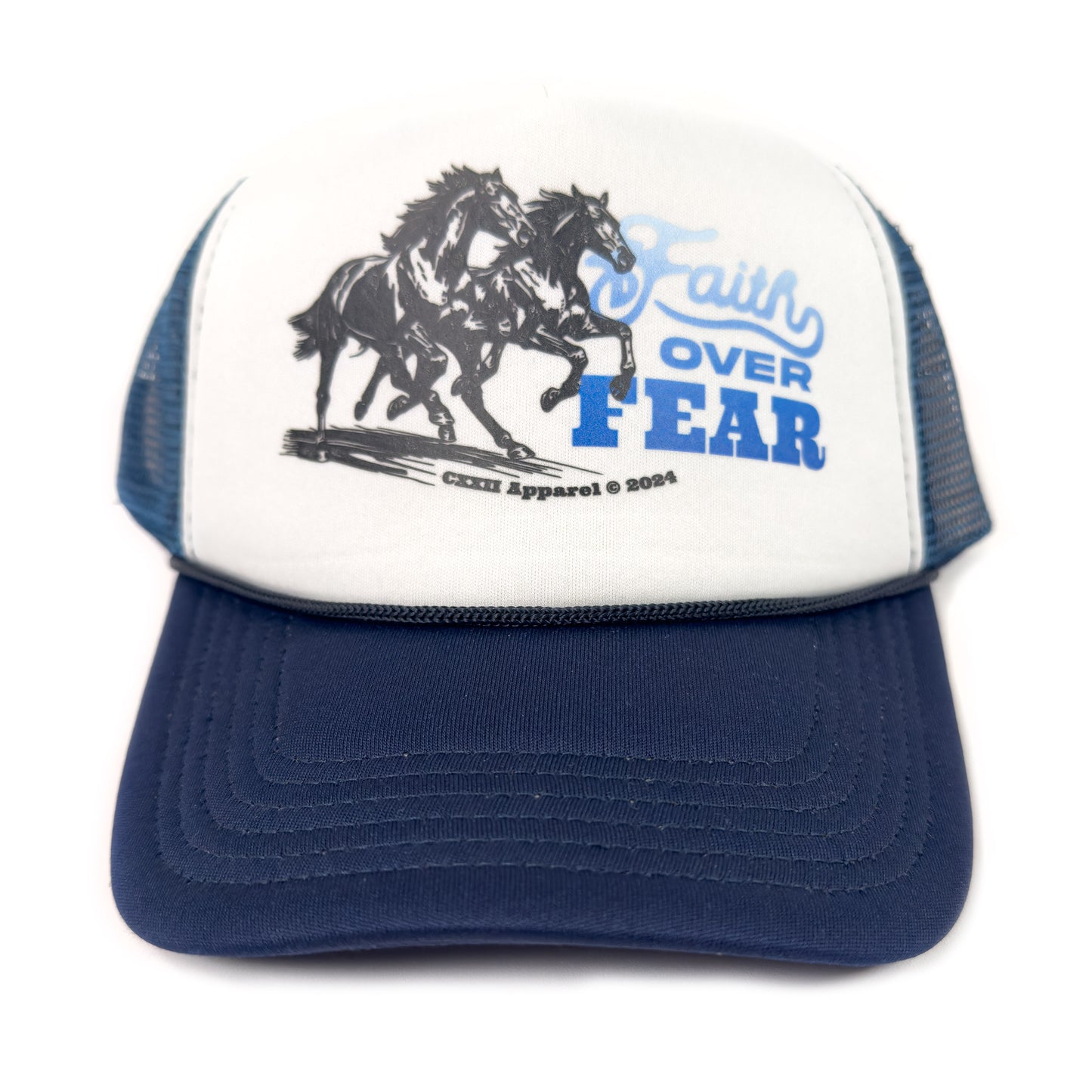 Faith Over Fear Navy Foam Trucker