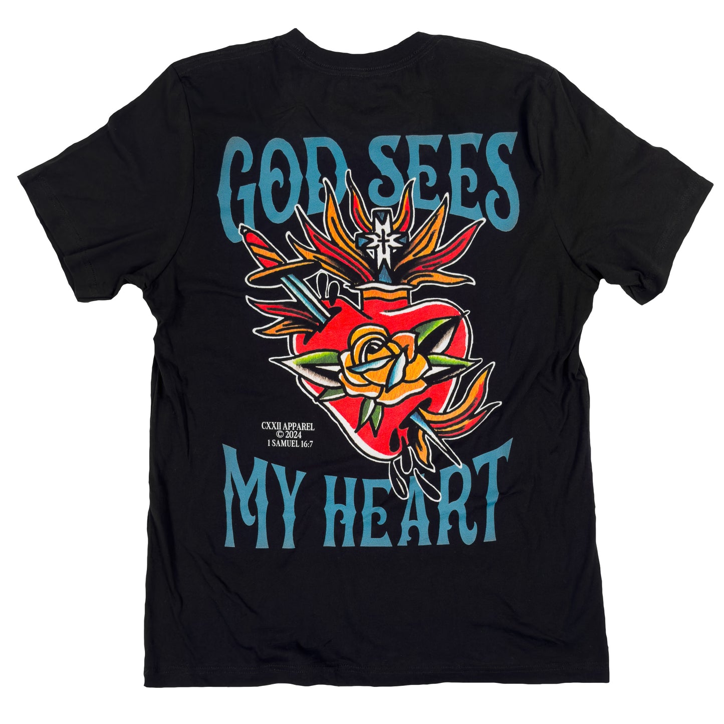 Lord Sees My Heart Bright Traditional Black tee