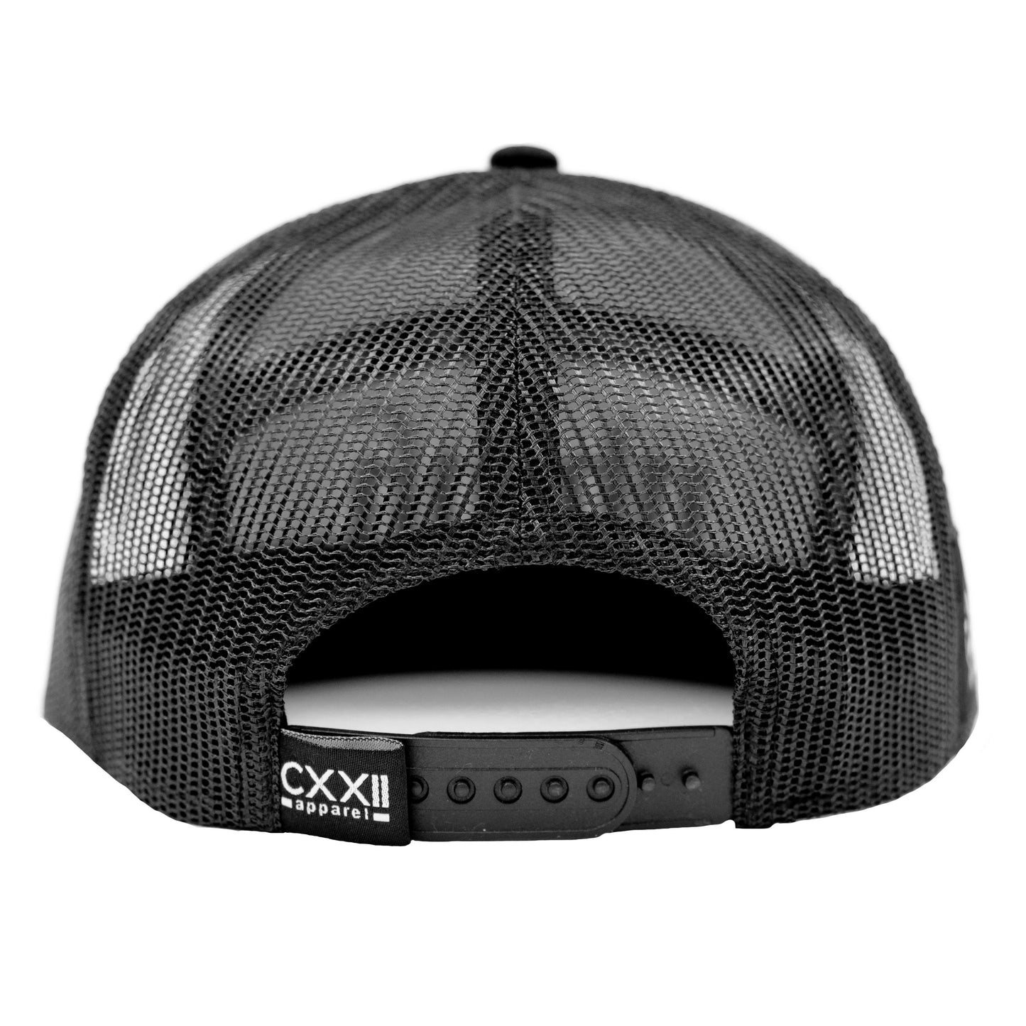 YHWH 7 Panel Trucker Hat B/W