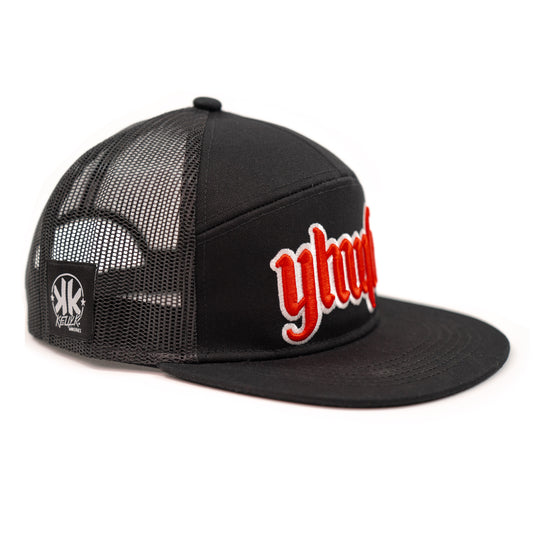 YHWH 7 Panel Trucker Hat - Black